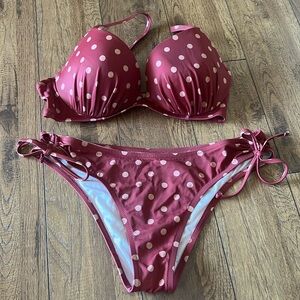 Shade & shore bikini set polka dot rust red and salmon size 36C large bottom
